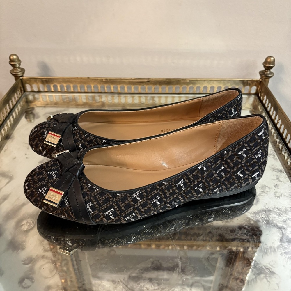 Tommy Hilfiger Shoes Womens Size 6.5 Black Ballet Flats Logo‎ Bow AW Chelsie